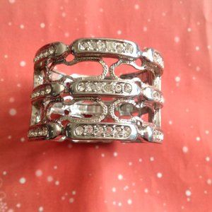 **Sale** Vintage Hinged Silver Tone 3 Row Rhinestone Cuff Bracelet